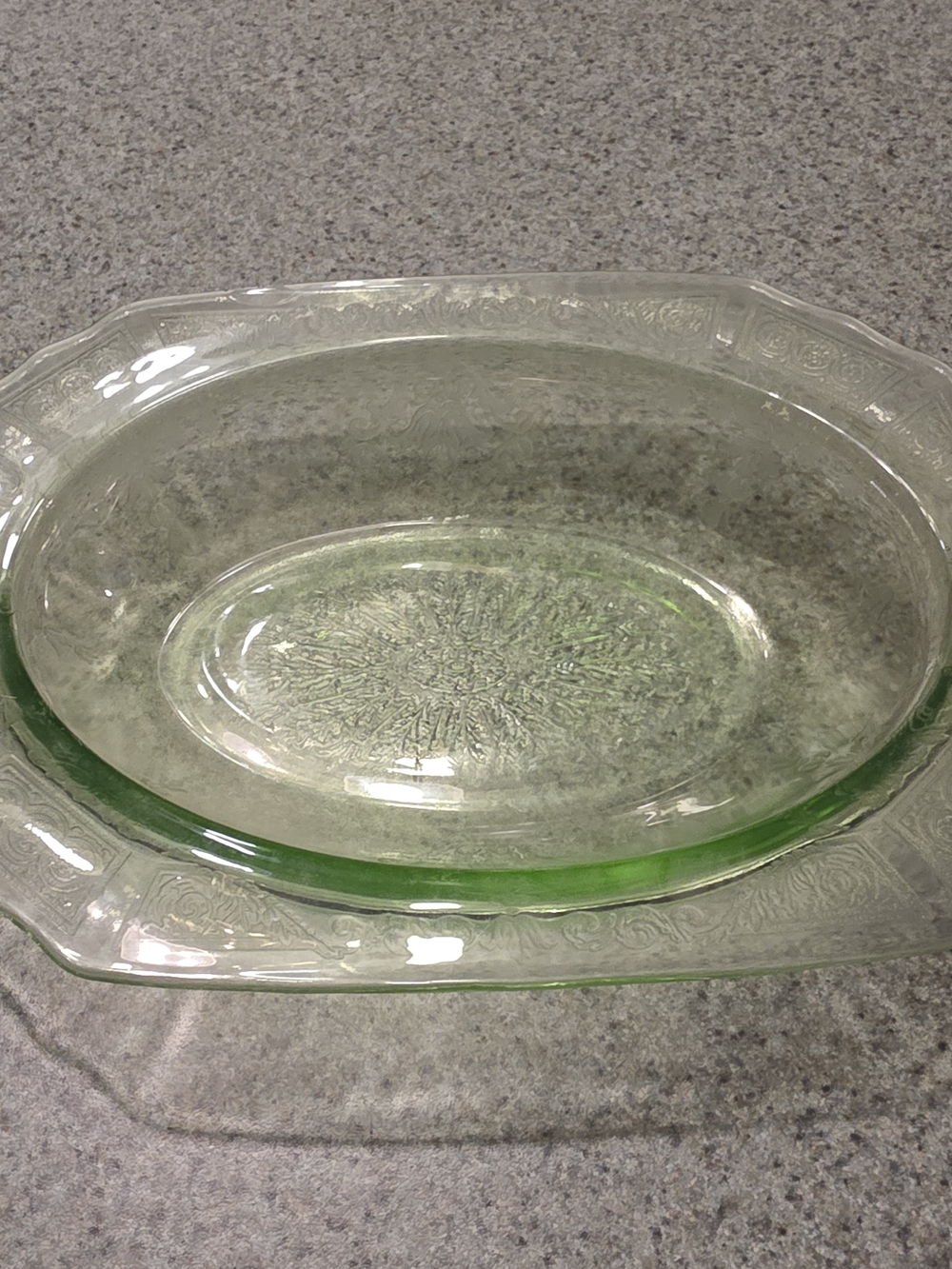 Vintage Green Depression Glass Oval Serving Dish